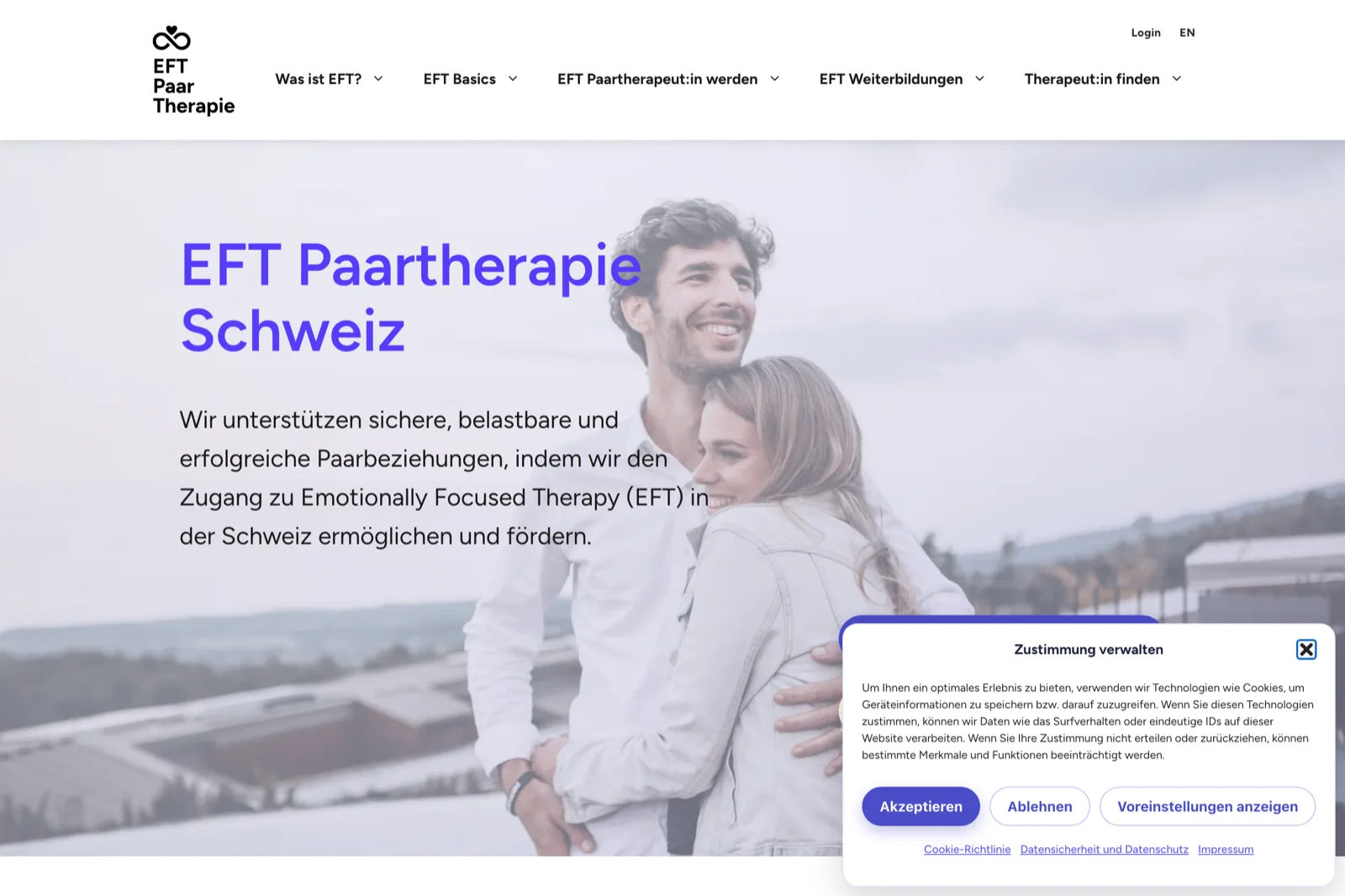 Bildschirmfoto der Website eft-paartherapie.ch