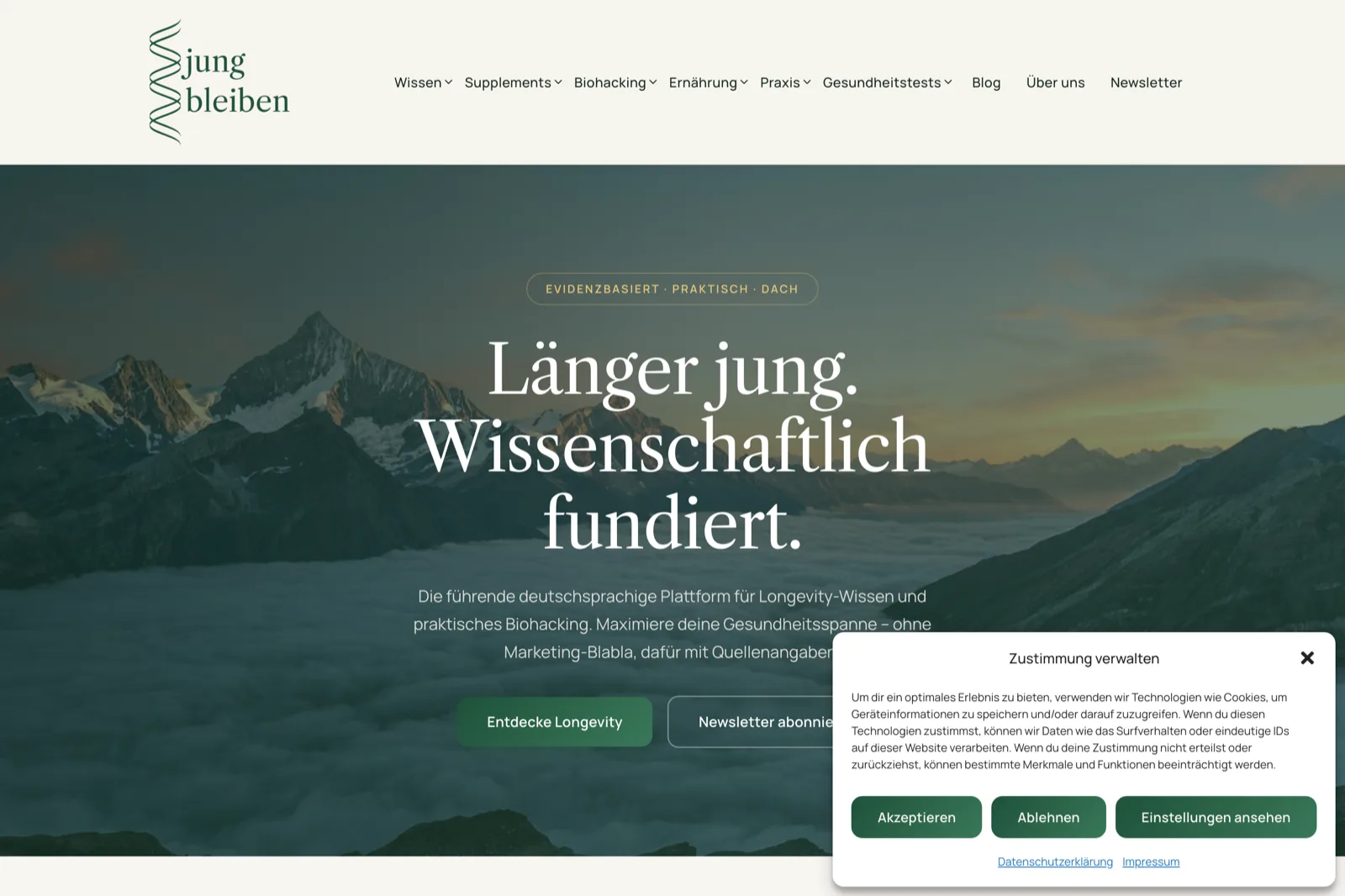 Bildschirmfoto der Website jungbleiben.ch