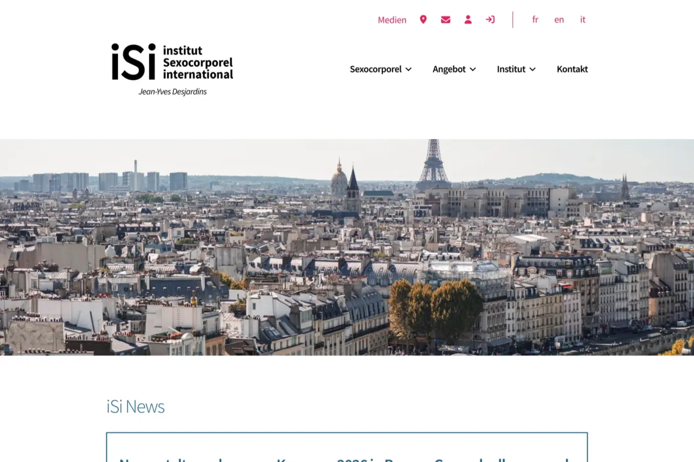 Bildschirmfoto der Website Institut Sexocorporel International